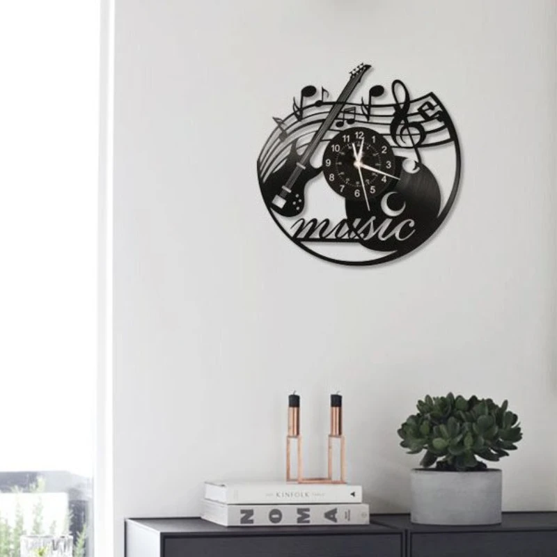 Guitar Music Style Vinyl Record Wall Clock Instrument Melody Art Wall Watch Rock Music Guitar Home Decoration Gift Wall Clock