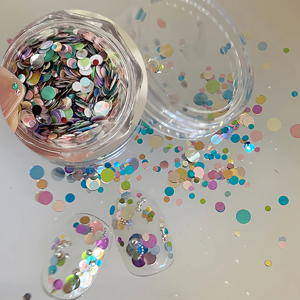 Paillettes pour ongles ultra-fines de style Ins de 1 à 3 mm, confettis ronds de couleurs mélangées, flocons de paillettes, accessoires de manucure 3D scintillants pour la décoration des ongles DIY
