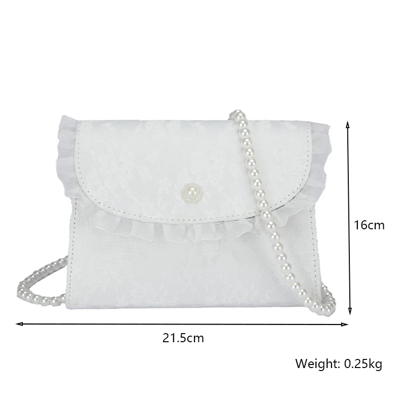 New Designer Crossbody Bags for Women Vintage Lace Pearl Chain Ladies Small Square Shoulder Bag Female Clutch Handbags Messenger