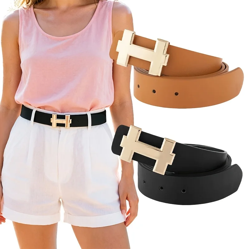 Geustos PU Leather Simple H-Buckle Versatile Unisex Belt