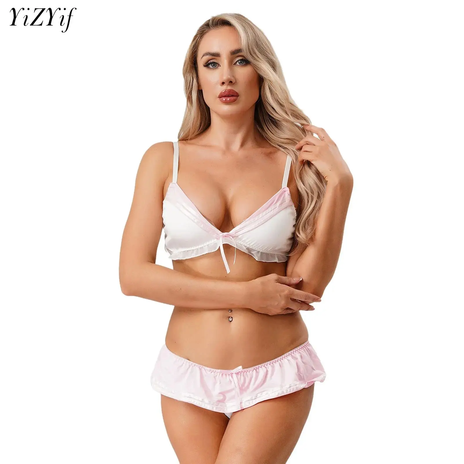 

Women Japanese Girl Sailor Bikini Set Swimsuit Stripe Plaid Bra Top with Skirted G-string Bathing Suit Swimwear Night Club Wear