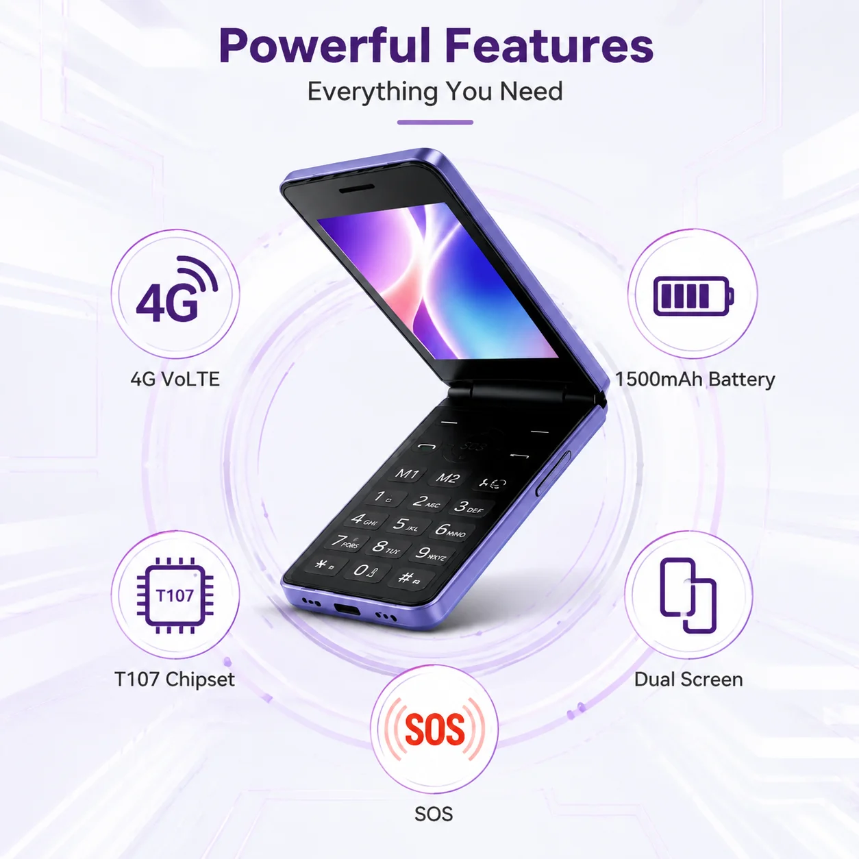 HAMTOD T8 4G Volte Flip Mobile Phone Dual SIM 2.8