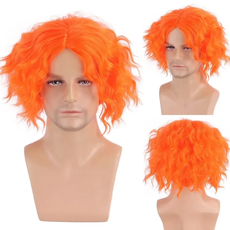 Anime Movie Alice in Wonderland Cosplay Mad Hatter Wig Orange Male Fashion Short Hair Daily Wear Stage Performance Full Wig
