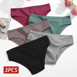 3PCS/Set Women Cotton Panties Sexy Low Rise Briefs Solid Color Soft Underwear Female Basic Breathble Intimates Lingerie M-XL