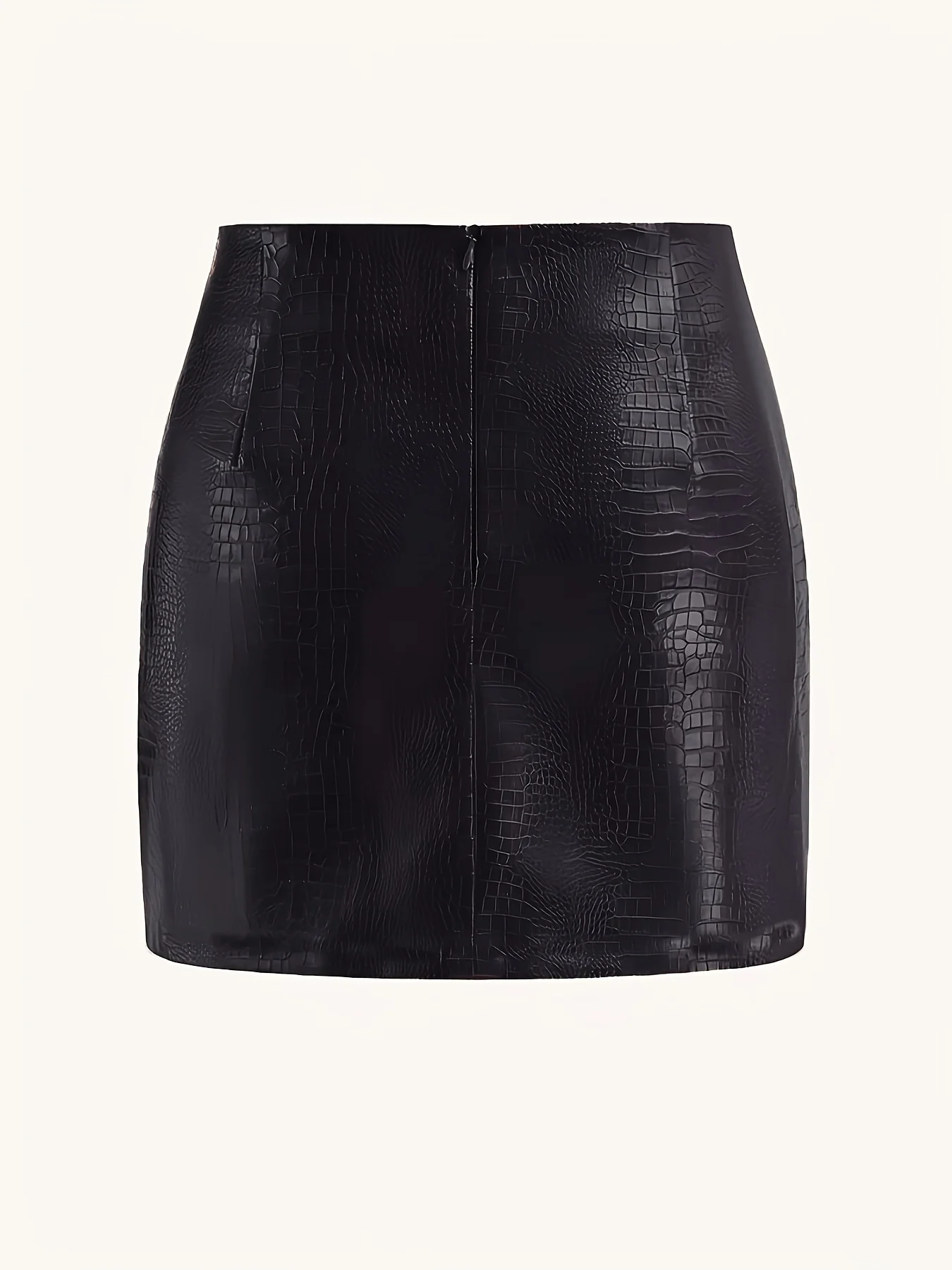 Women Elegant Black Snake Pattern Faux Leather Mini Skirt, High Waist Zipper Slim Bodycon Versatile Commute Short Skirt