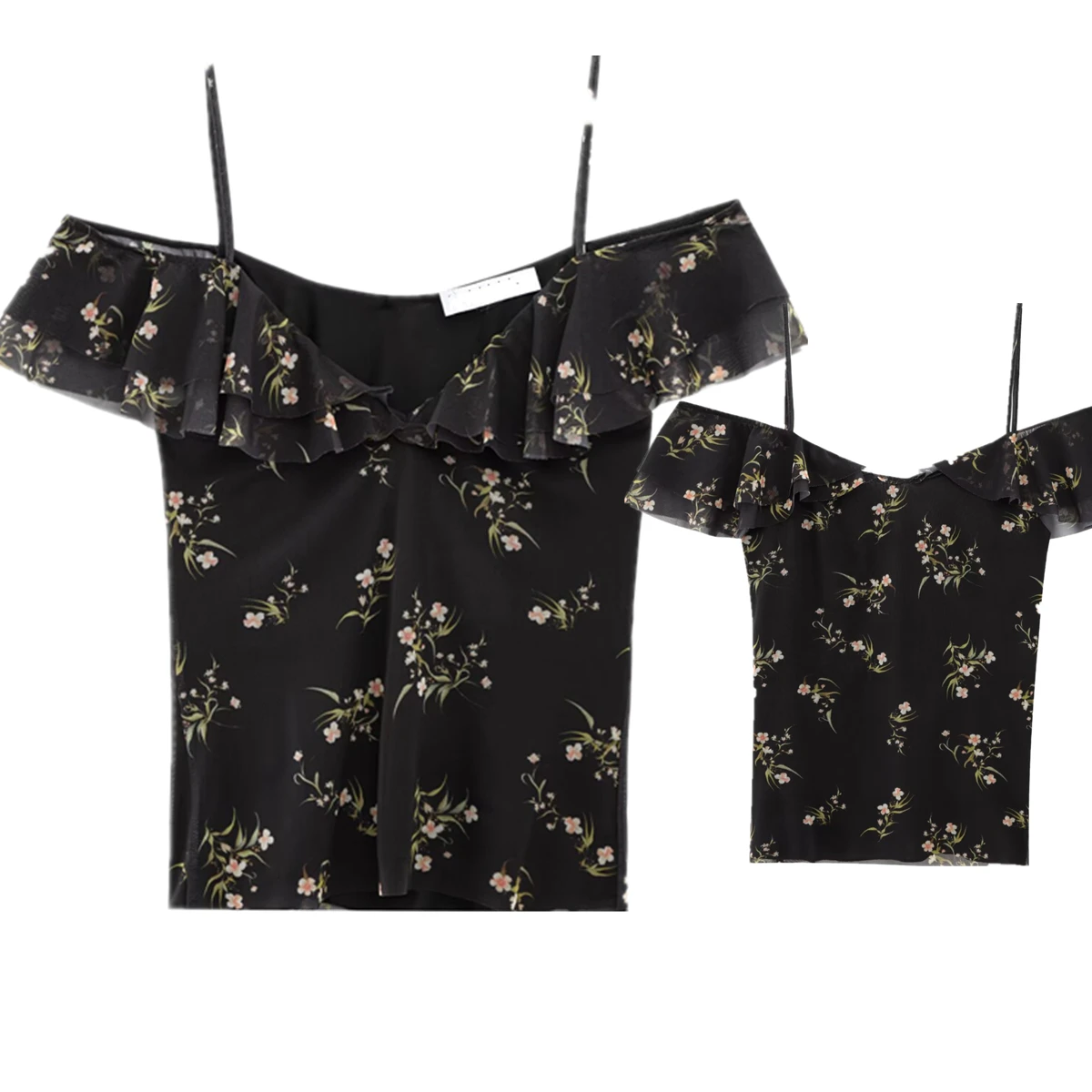 Dave&Di 2025 Summer Chiffon Shirt Women Fashion Sexy Off shoulder Ruffled Camisole Shirt For Women Blouse Tops