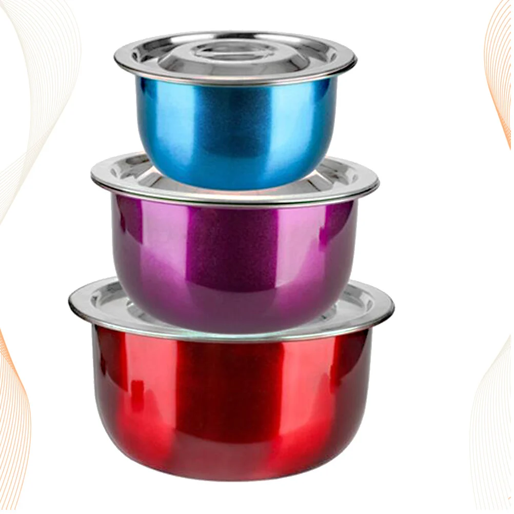 3 قطعة الفولاذ المقاوم للصدأ مجموعة صحون الحساء سعة كبيرة التعشيش خلط السلطانيات للمطبخ سلطة إعداد الغذاء الحاويات الثلاجة #3