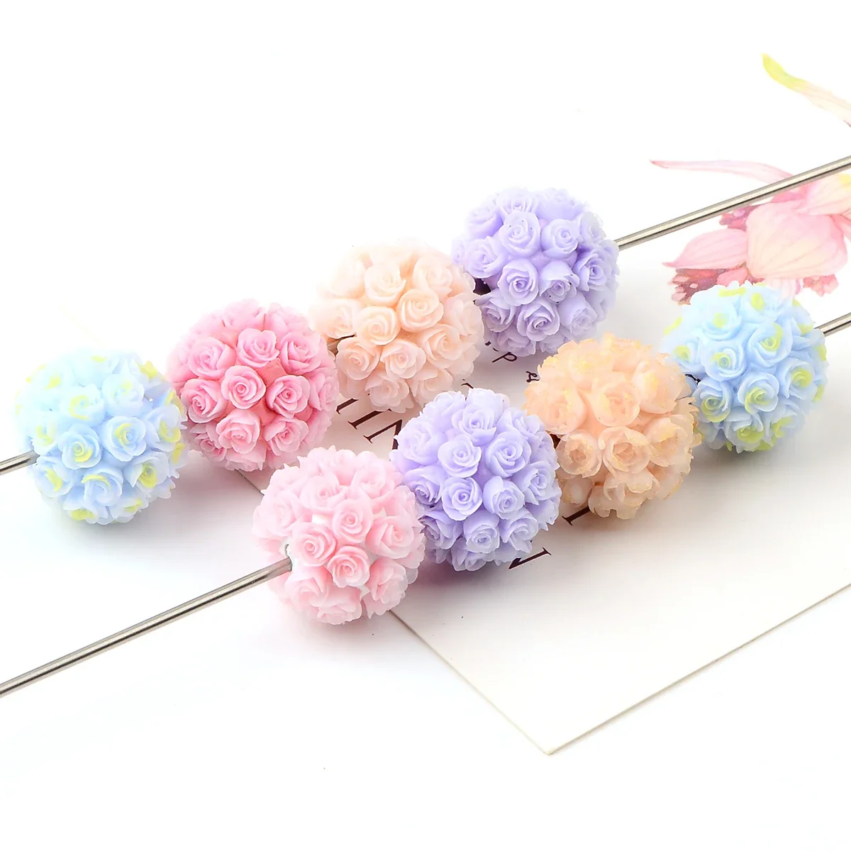 5pcs Solid color rose flower ball acrylic bead，large Hole Loose Spacer Bead For Jewelry Make DIY Bracelet necklace Accessories