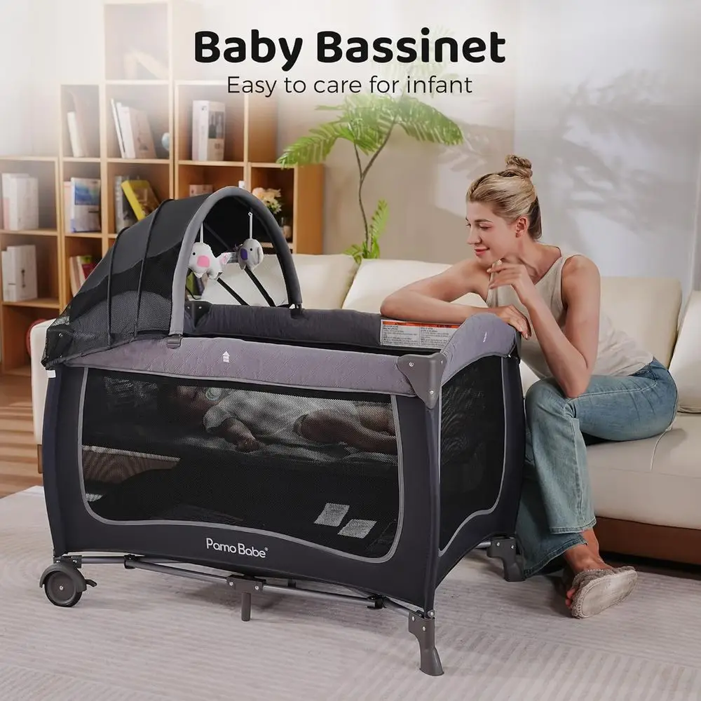 روضة أطفال محمولة مع مظلة ومحطة تغيير #4