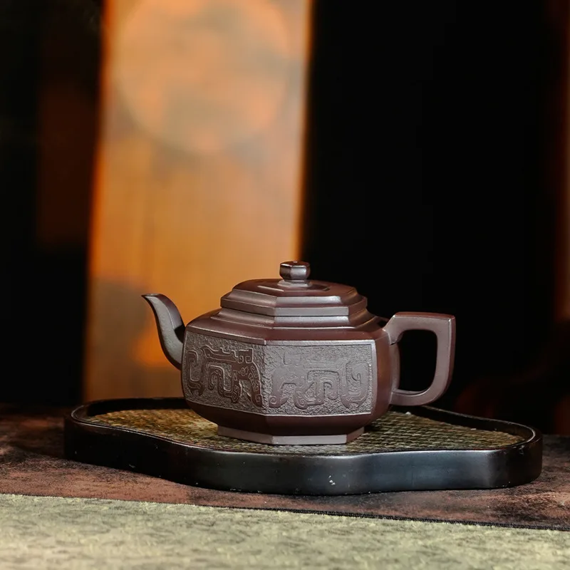 Authentic Yixing Zisha Teapot By A Famous Artisan Crafted From Original Ore Semi-Handmade Hexagonal Snowflake Design 300ML