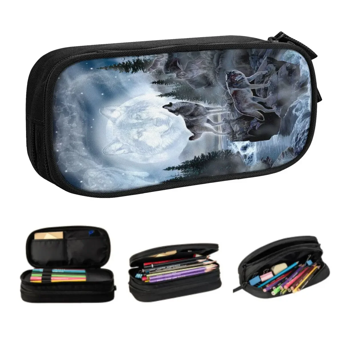Custom Spirit Animal Wolf Cute Pencil Case Girl Boy Big Capacity Pencil Box Students Stationery
