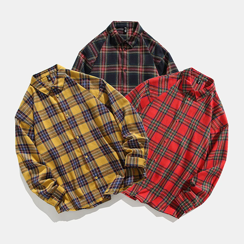 

Vintage Plaid Shirts Men's Autumn Fashion American High Street Harajuku Couples Teens Cozy Youthful Trendy All-match Loose Shirt