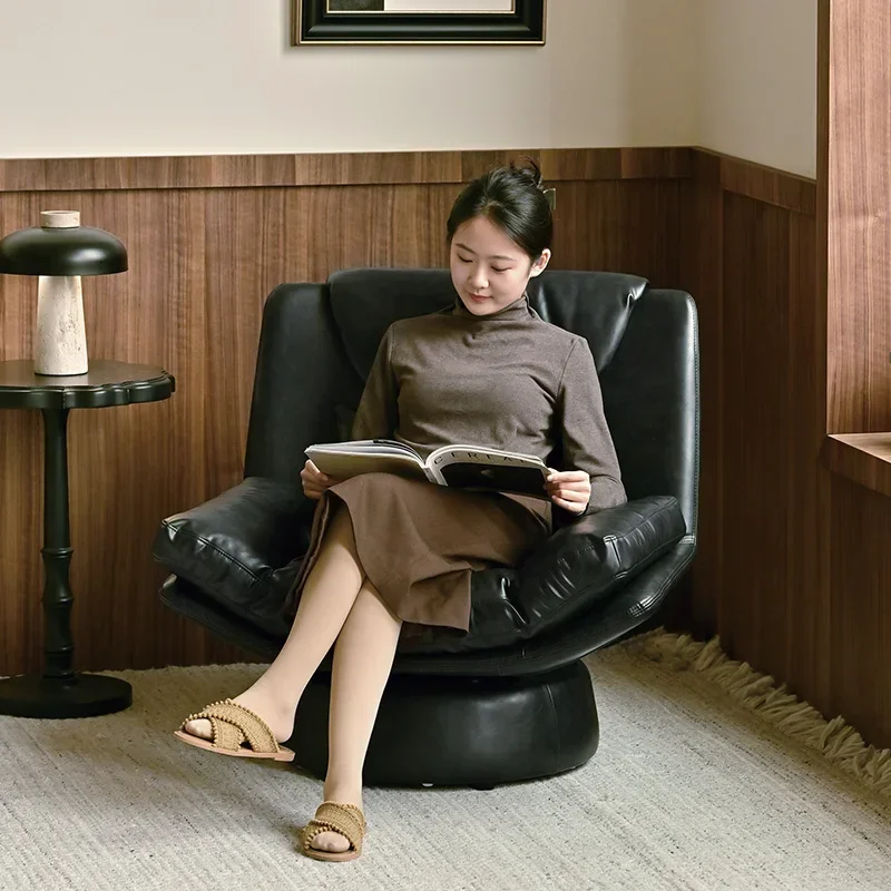 

Medieval retro casual single sofa swivel chair made of leather