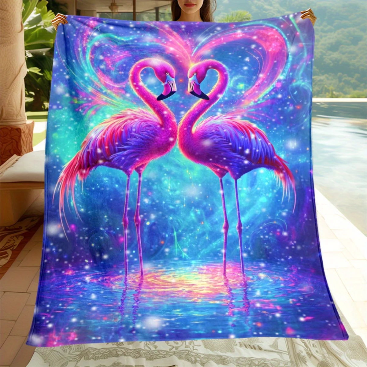 

Фланелевое одеяло с рисунком пары фламинго — мягкое и теплое, подходит для кемпинга, диванов, кроватей и стульев, идеальный праздничный подарок