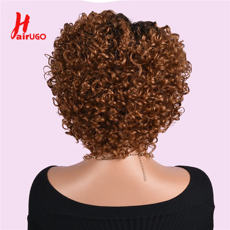 Curly Pixie Cut Wigs T1B/30 T Lace Front Pixie Cut Wigs Human Hair Ombre Lace Closure Wigs For Woman 8 Inches 180% HairUGo image 3