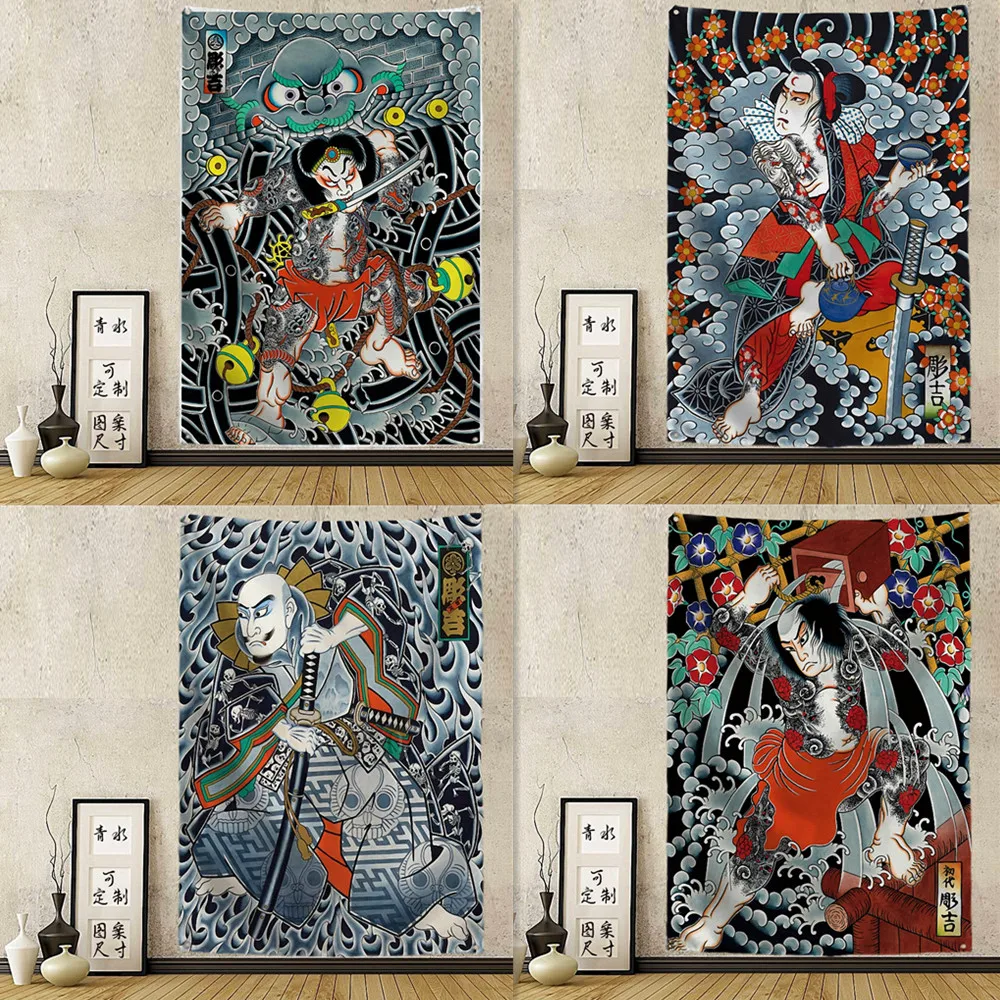 

Samurai Japanese Ukiyo-e Tattoo Art Poster Vintage Home Decor Painting Banners Mural Wall Hanging Flag Bushido Spirit Tapestry