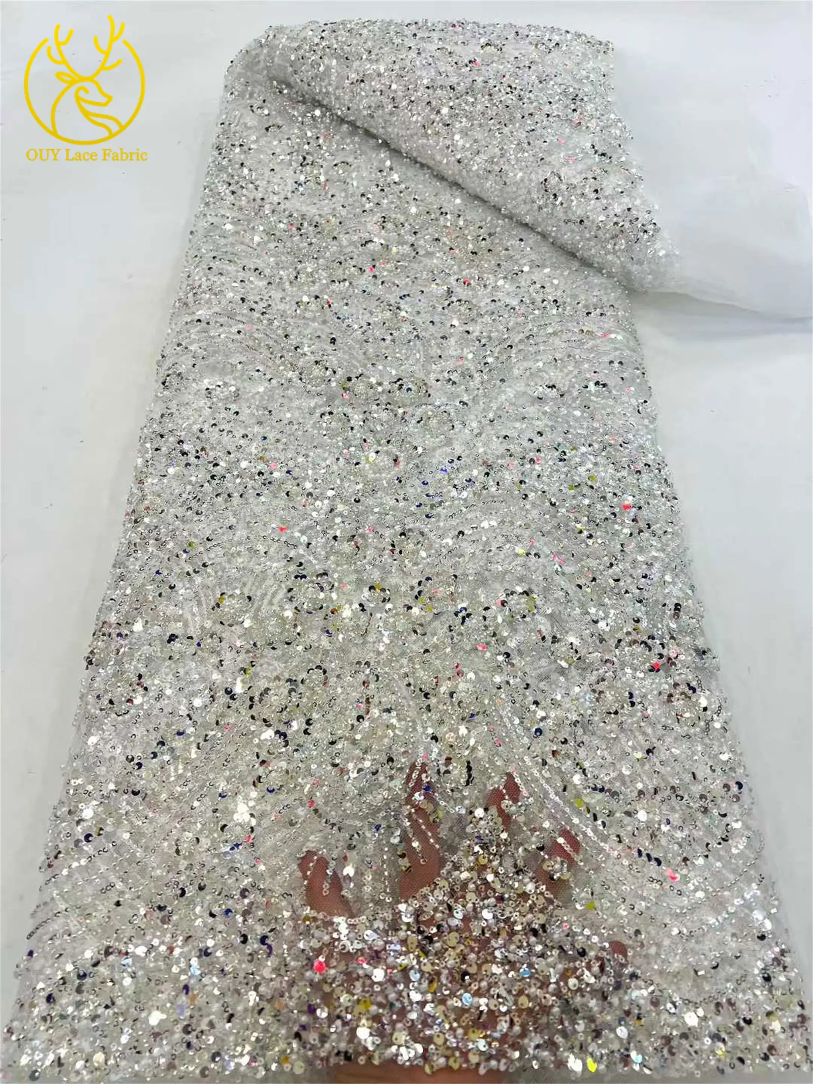 2026 Luxuriöser Afrikanischer Bräutigam Stickerei-Perlen-Spitzenstoff Hochwertiger Französischer Pailletten-Spitzenstoff für Brautkleid-Material – Detail 17