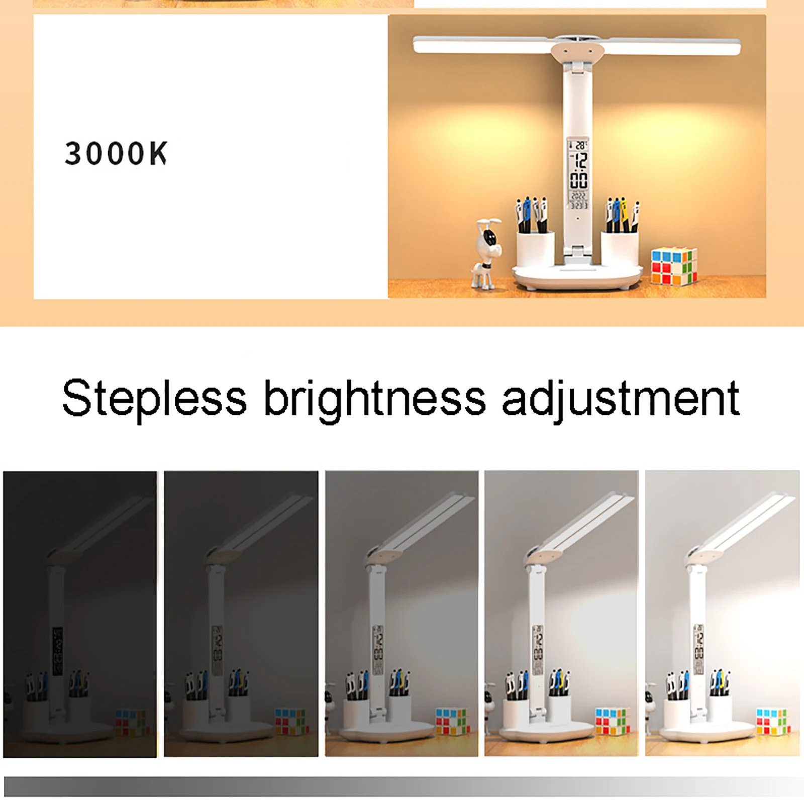 LED Double Head Desk Lamp 180°Rotating Dimmable Touch Table Lamp Eye Protection USB Light for Student Night Reading Book Office