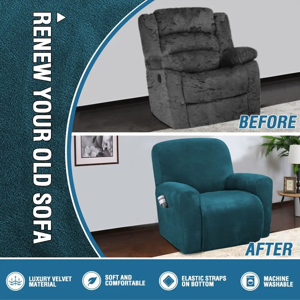 

Soft Stretchy Recliner Chair Covers Velvet Stay in Place Couch Slipcovers Form Fitter Non Slip Sofa Protector Lazy Boy