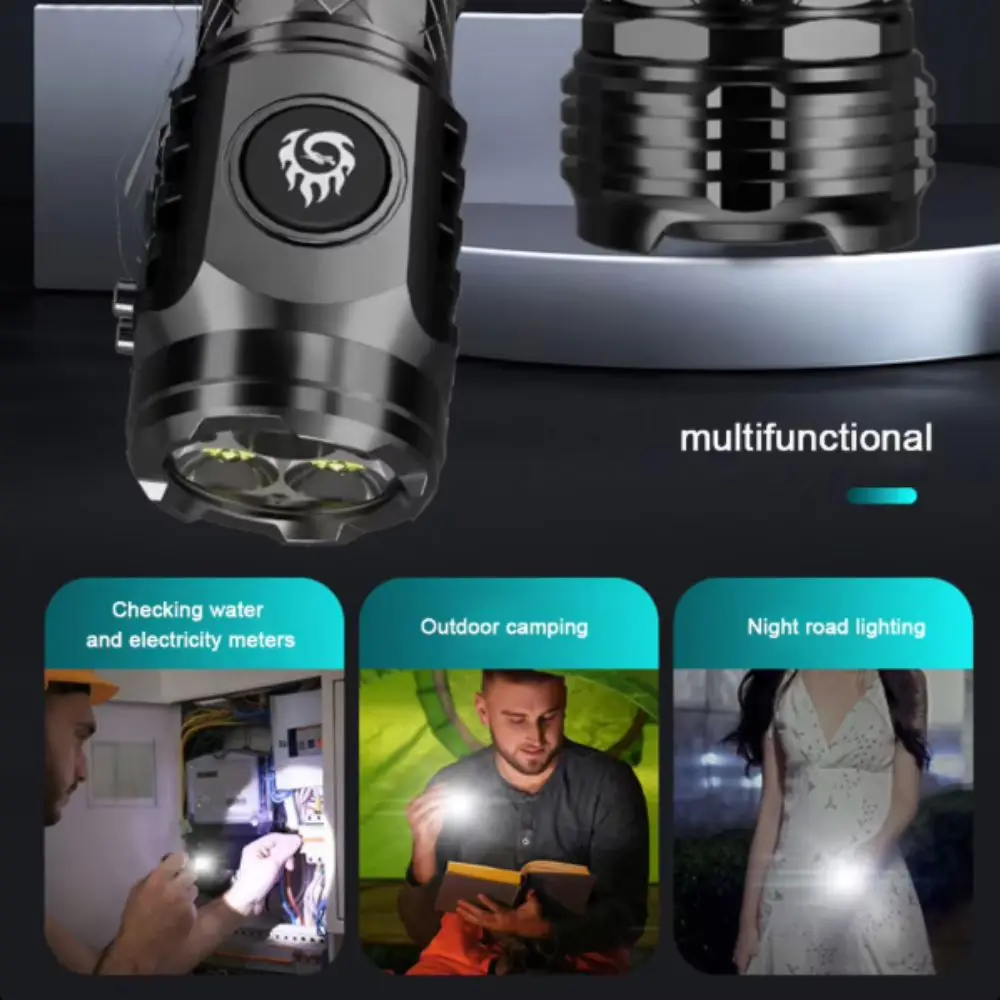 Super Bright Handheld Flashlight Waterproof USB Rechargeable LED Flashlight 3 Lighting Mode Adjustable Brightness Torch Hiking