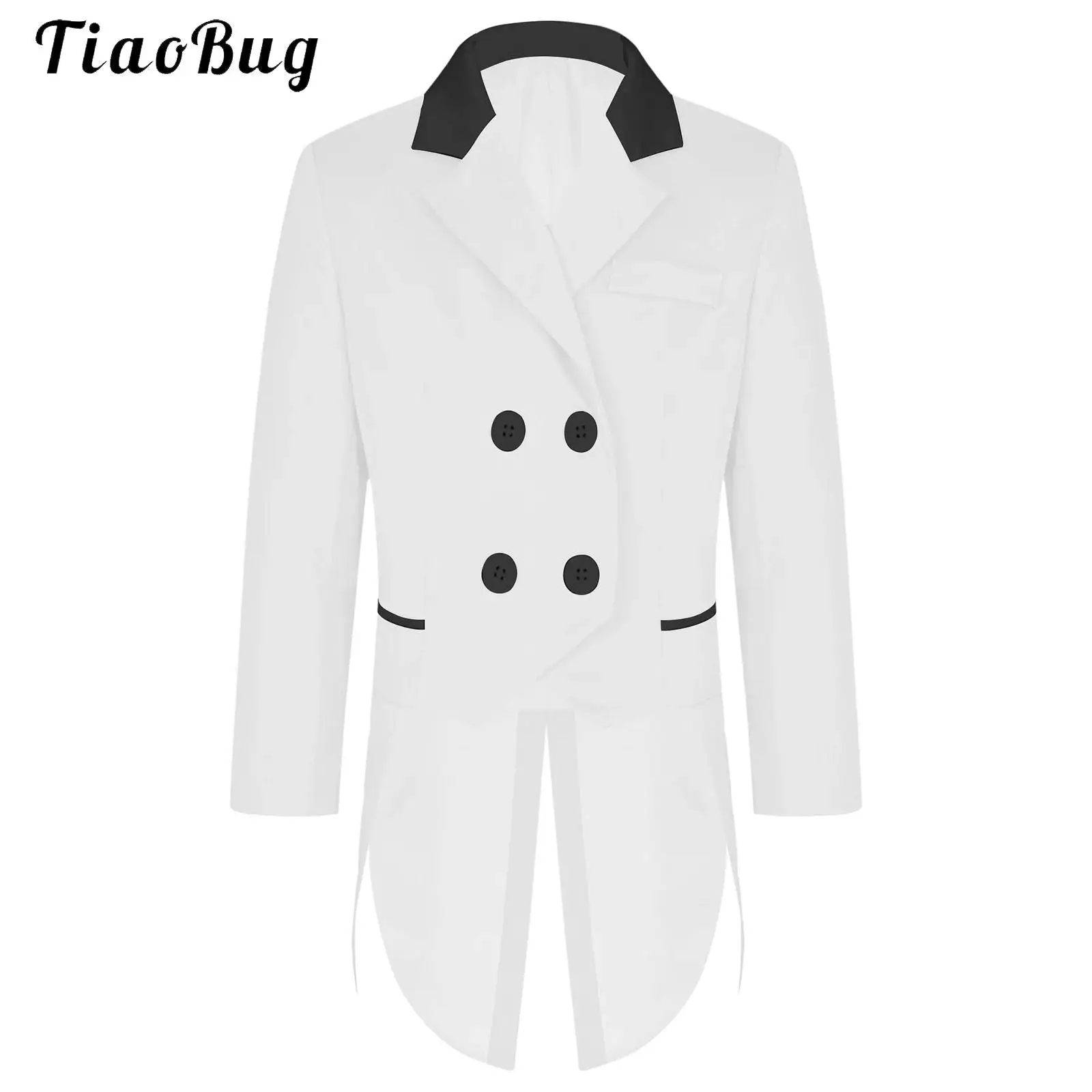

Kids Girls Long Sleeve Equestrian Tailcoat Lapel Collar Horse Riding Jacket Button Irregular Hem Blazer Coat