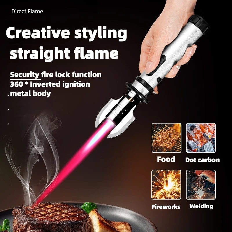 

Outdoor Double Knife Spray Gun Lighter Windproof BBQ Multipurpose Direct Charge Igniter 1300 ℃ Butane Lighter