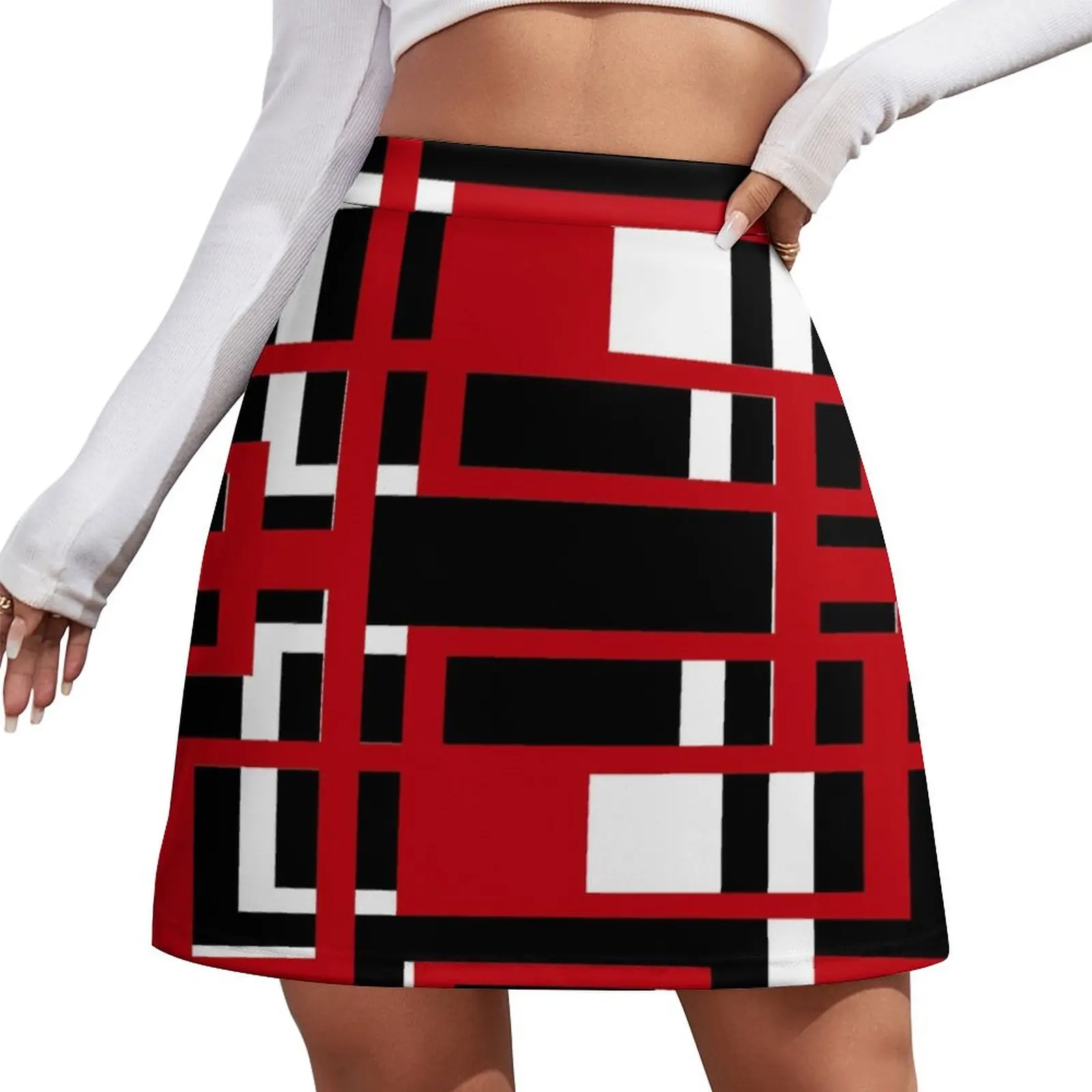 Rectangles Red and White Geo Abstract On Black Mini Skirt luxury evening dresses 2026 mini skirt for women Mini Skirt