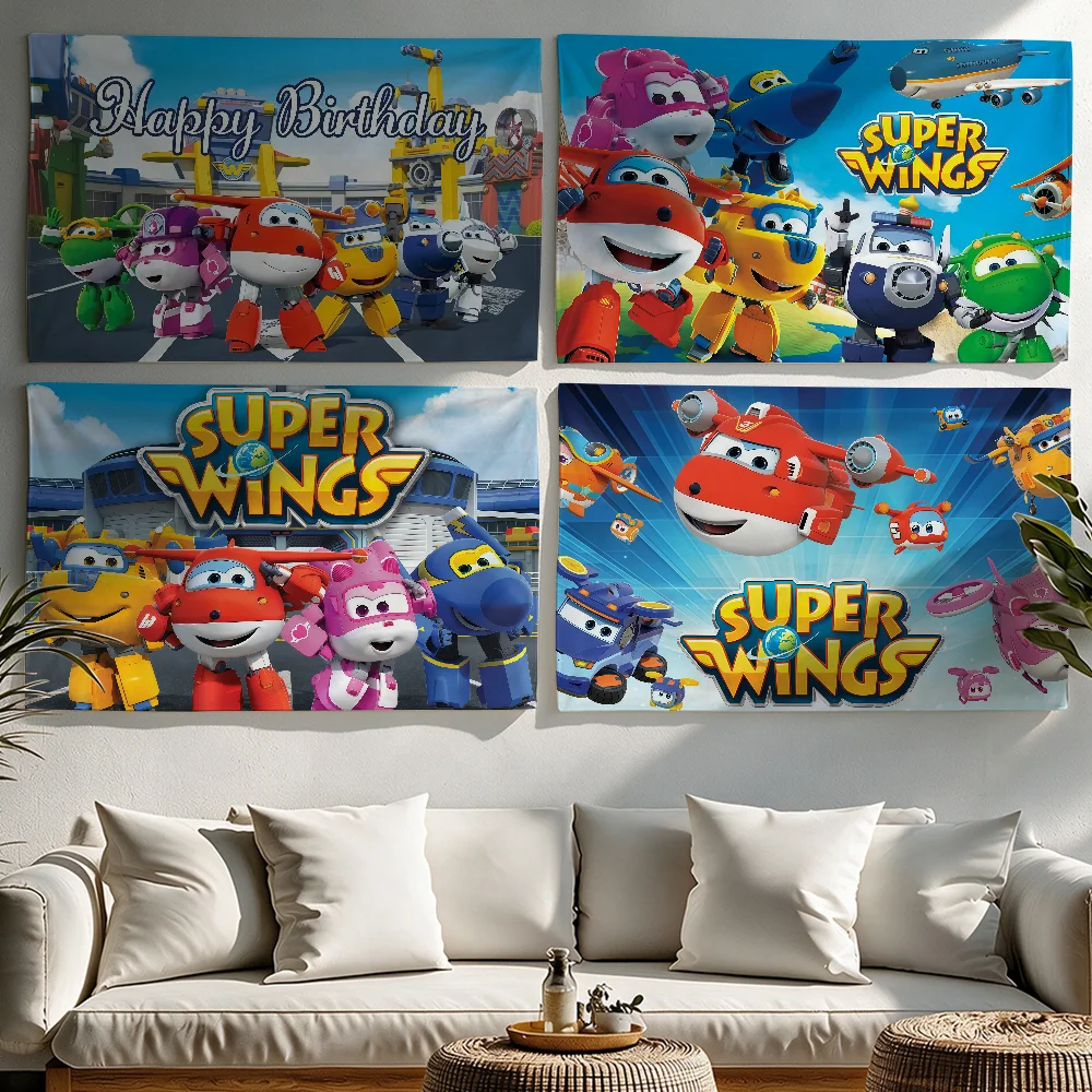 S-Super Wings flag Tapestries Outdoor Parties Bedrooms Living Rooms Dorm Rooms Wall Decor Banners Gifts