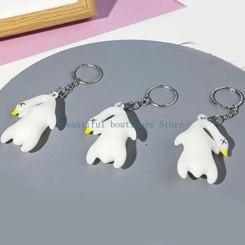 U4LF Ultraviolets Discoloration Duck Rearview Mirror Hanging Decoration Funny Animal Keyring Keychain Novelty Gift