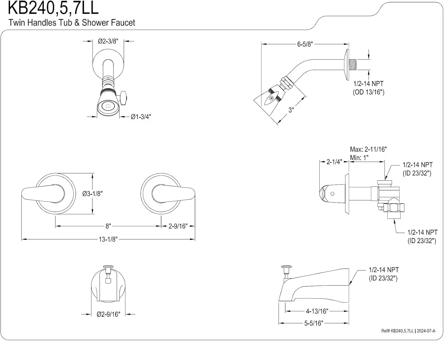 Brass KB245LL Legacy Tub and Shower Faucet, Oil Rubbed Bronze