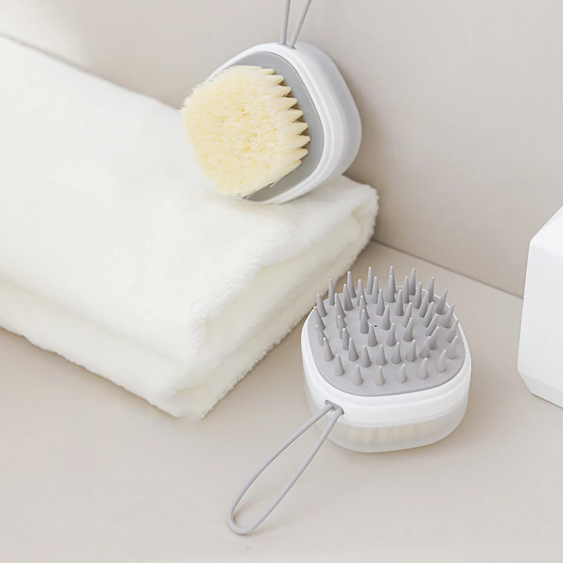 Two In One Double-Sided Silicone Massage Bath Brush With Cover Soft Wash Hair Brush SPA Silicone Shampoo Brush Exfoliator