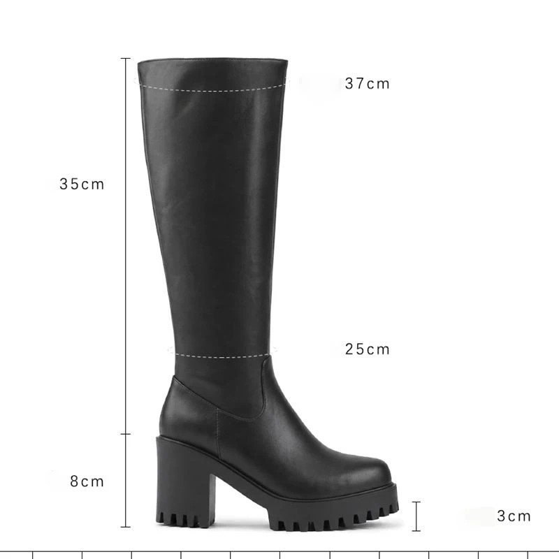 SIMLOVEYO Female Red Tall Riding Boots Rounded Toe 8cm Sturdy Heel 3cm Sole Zip Everyday Boots Full Size Small 33 42 43 White