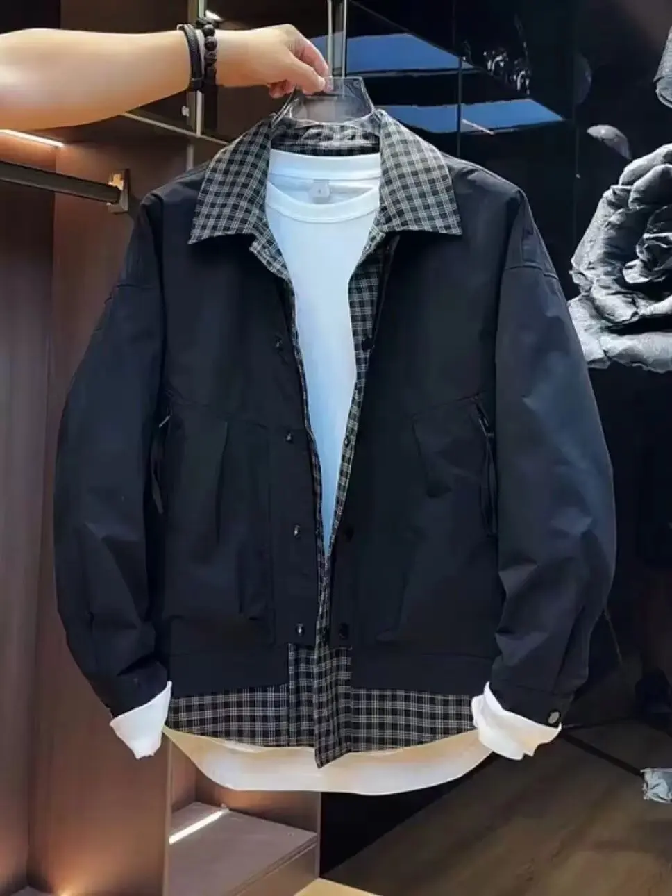 Męskie kurtki z imitacją dwóch kołnierzy, modne kurtki na wiosnę i jesień, marka Pi Shuai, popularne kurtki męskie z internetu, nowość 2025, męskie topy wiosenne.