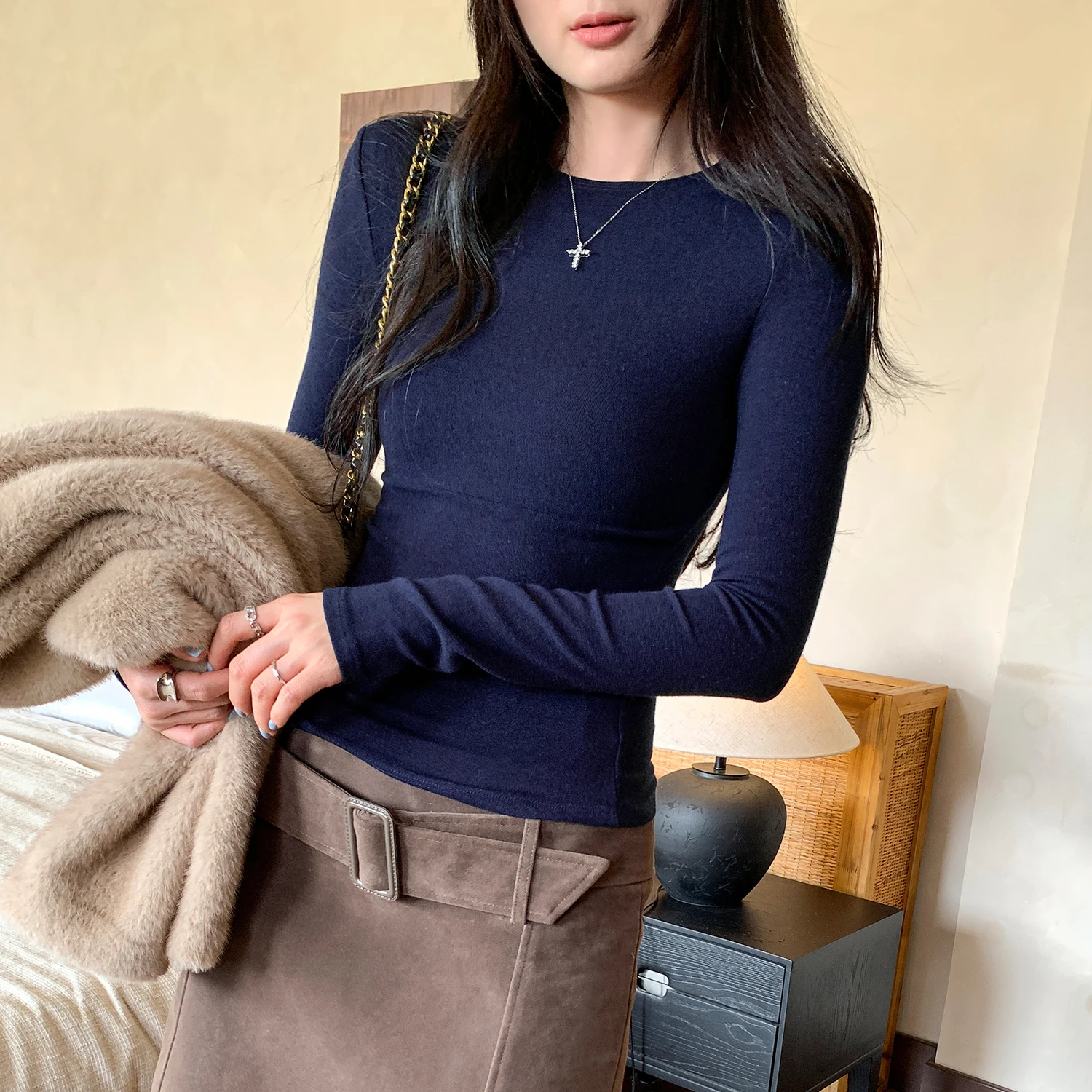 Solide Slim Fit Langarm O Neck T-shirts 2026 Frühling Herbst Frauen T-shirt Weibliche Casual Streetwear Basis Tees Y2k Vielseitig Top