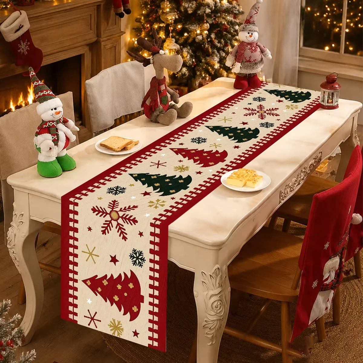 2027 New Year Christmas Xmas Tree Theme Table Runner Festival Holiday Party Decoration Reusable Kitchen Dining Home Decor