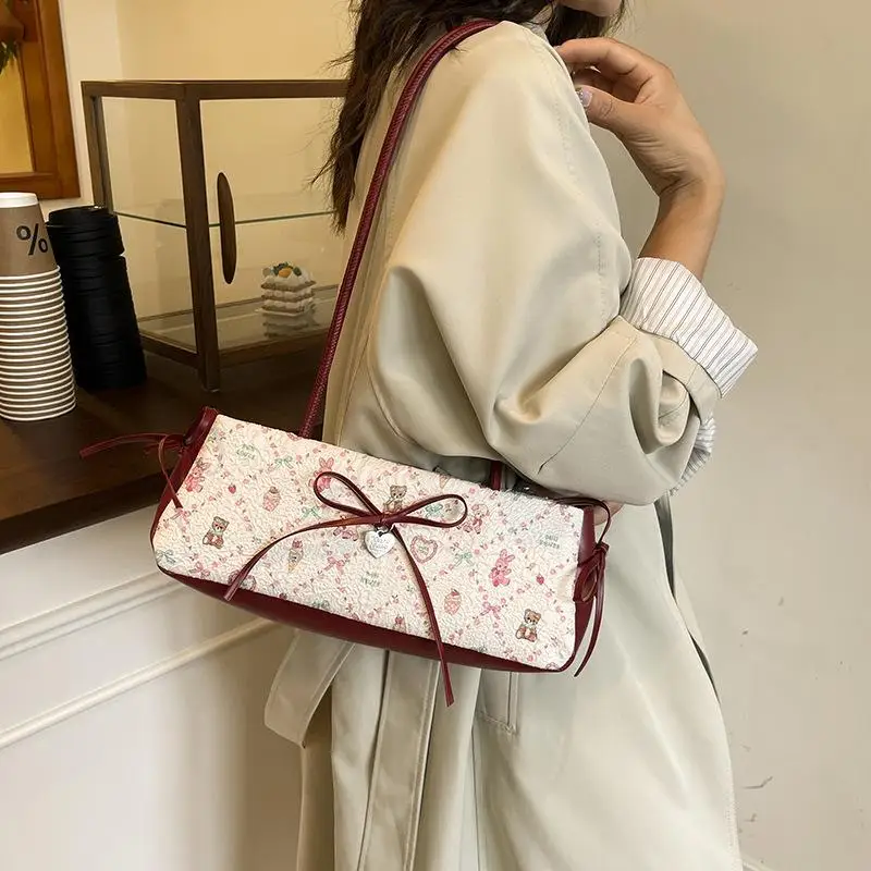 أزياء الحلو القوس حقيبة كتف الكرتون طباعة تحت الإبط حقيبة الإناث حمل حقيبة تنوعا سعة كبيرة ركاب حقيبة يد هدية عيد