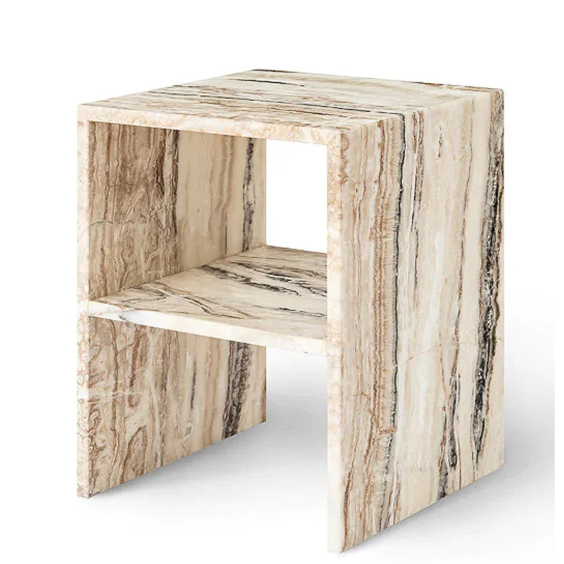 ok- Minimalist Calacatta Side Table, Mobile Square End Table for Living Room, One-Piece Natural Marble, Artistic & Customize-