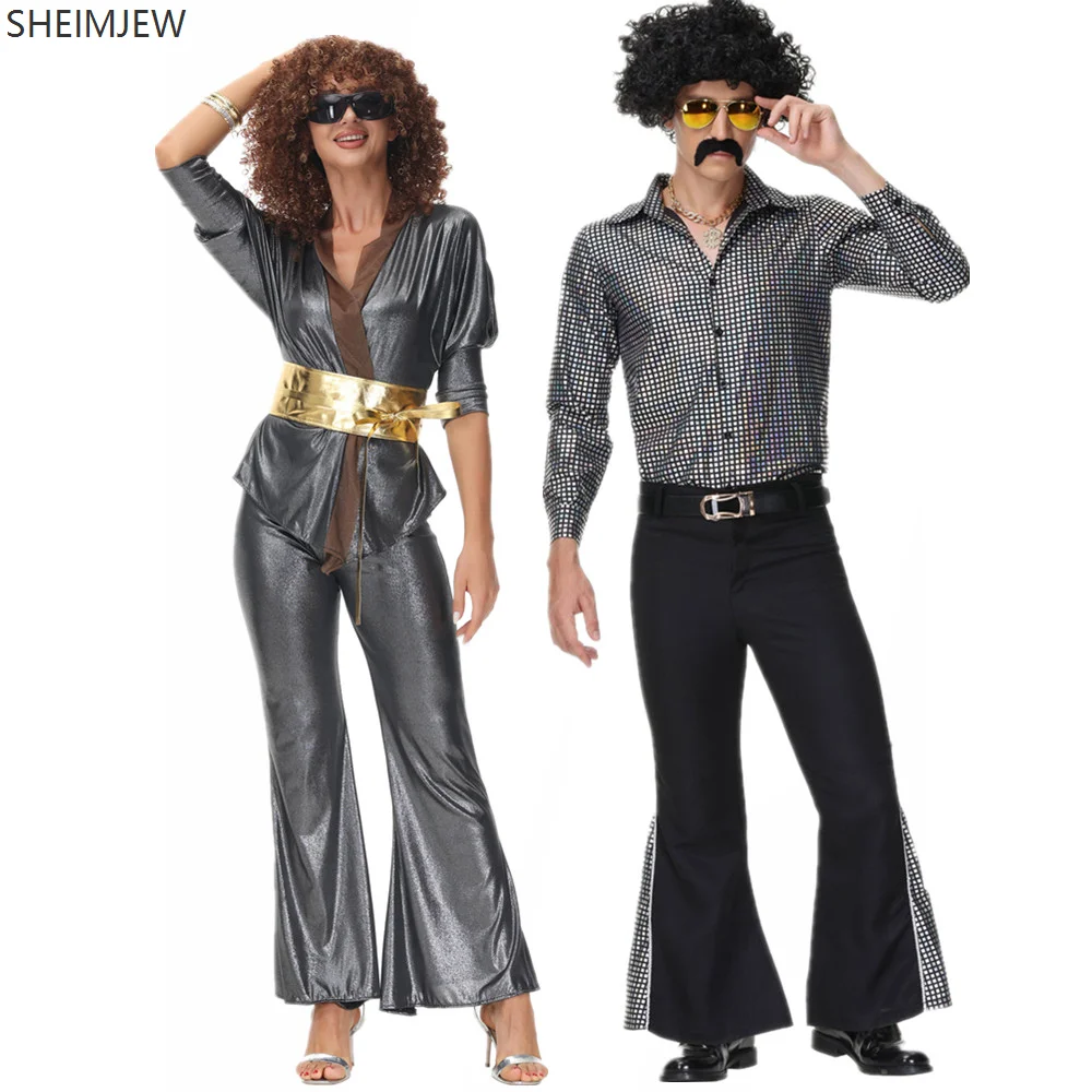 Couple Personalized Retro Hippie Costume Cosplay Halloween Adult Men Women 80s Disco Music Festival Stage Performance Costume