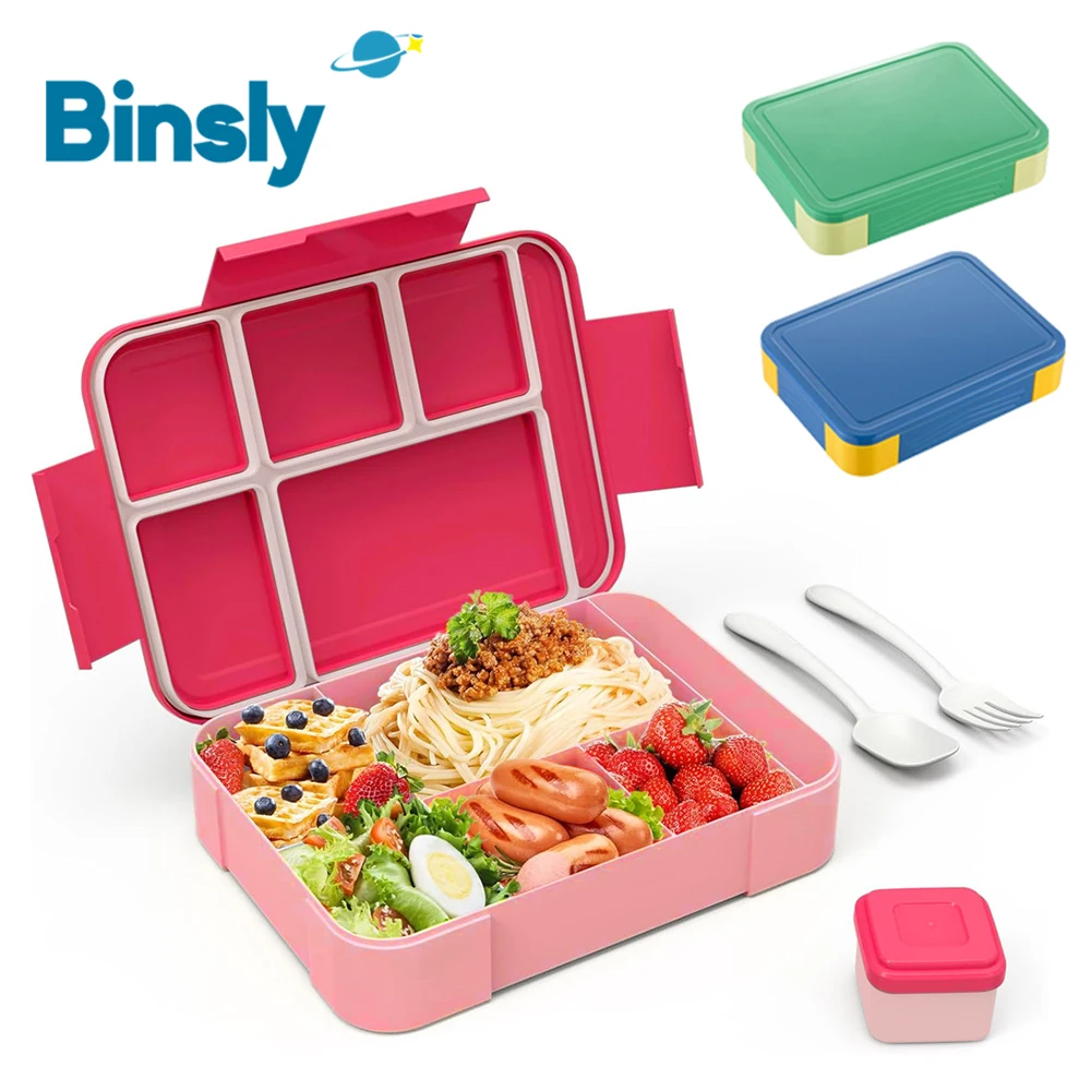 

Leak-Proof Bento Lunch Box Set with Cutlery Microwave Safe 6 Compartments Bento Box for School & Office Use Easy to Clean
