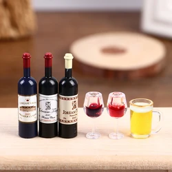 5Pcs Miniature Wine Cup Beer Mug Wine Bottle Model Kitchen 1:12 Dollhouse Accessories For Doll House Decor Kids Pretend Toys