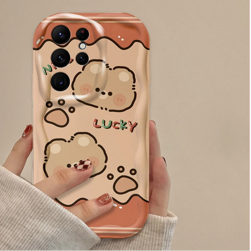 Adorável urso de café silicone impressão à prova de choque caso telefone para samsung galaxy s25 s24 ultra s23 s22 s21 s20 plus fe a56 a36 a26
