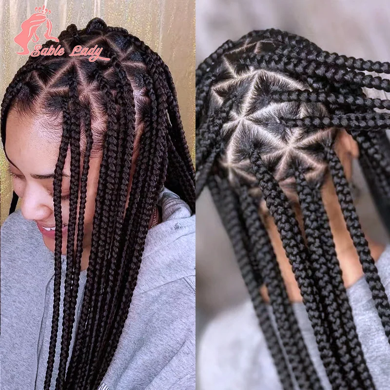 Synthetische Full Lace Gevlochten Pruiken Voor Zwarte Vrouwen Cornrow Vlechten Kant Pruiken Vlechten Haar Doos Driehoek Vlecht Pruik Full Lace Pruik