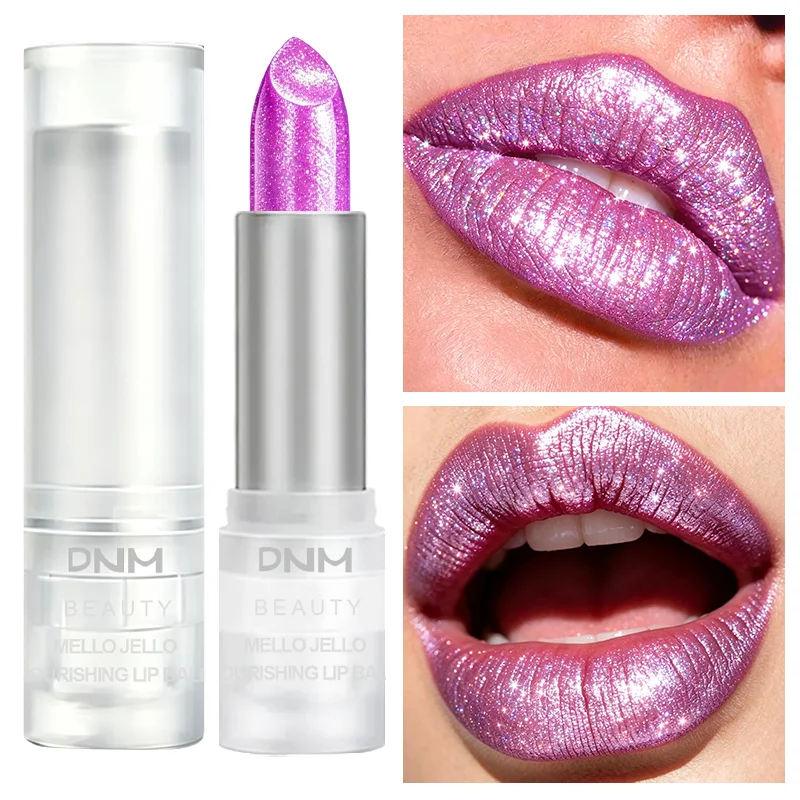 DNM Transparent Tube Iridescent Purple Sparkling Lipstick, Pearlescent Moisturizing Stage Party Eye-Catching Lipstick