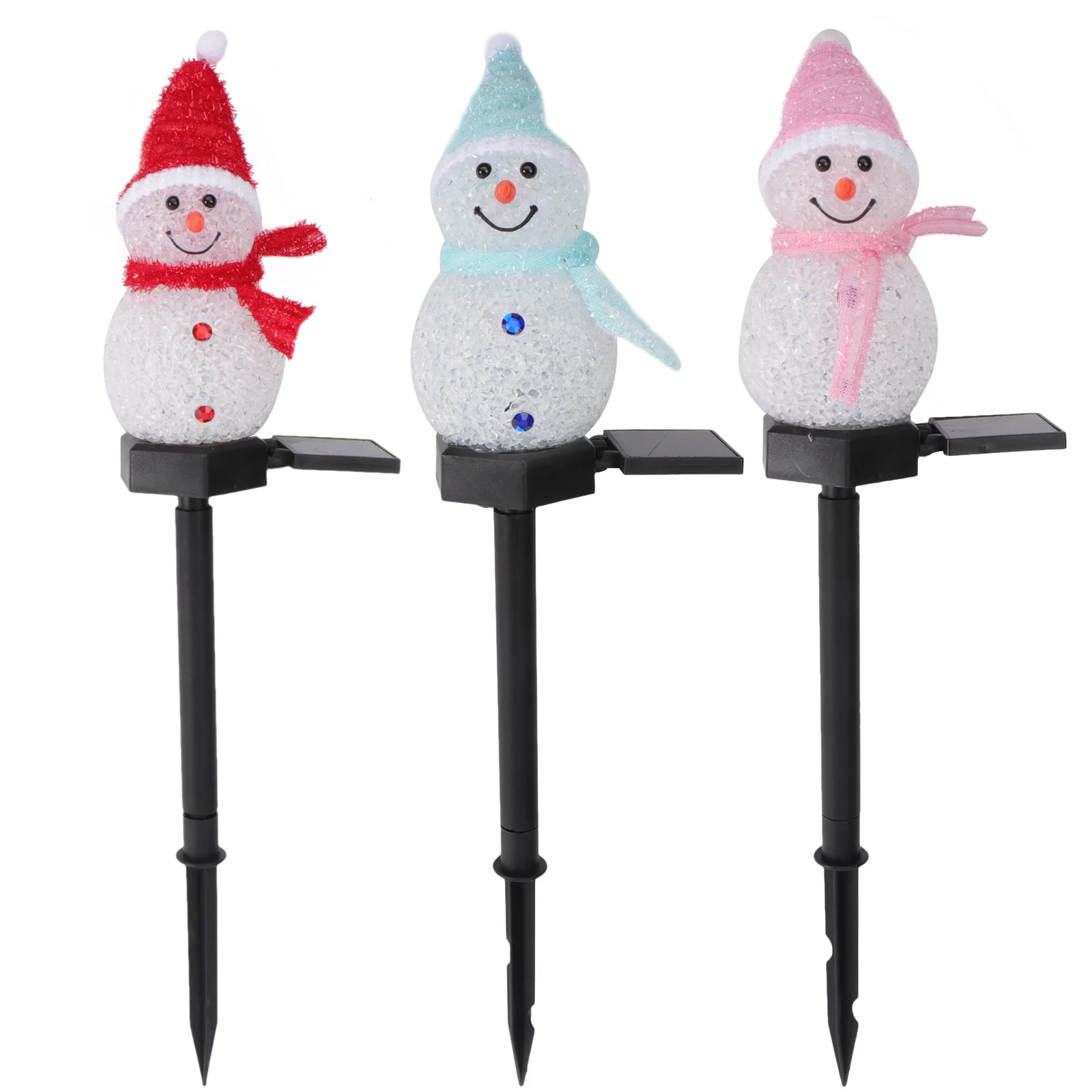 

3pcs Solar Ground Plug Lamp Snowman Shaped Outdoor Led Lights For Garden Lawn Waterproof Christmas Decoration Resin Craft