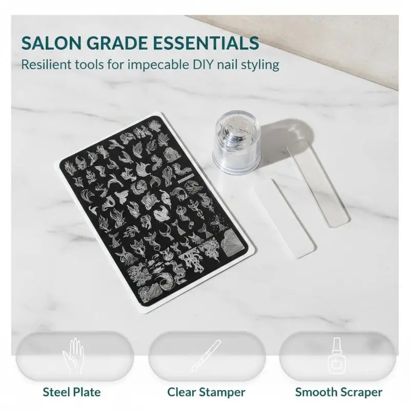 Nail Art Transfer Steel Plate Smooth Edge Cute Mermaid Pattern DIY Stamp Template for Home Salon Nail Art Creation Use