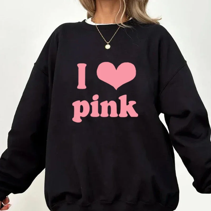 We Wear Pink Crew Neck Sweatshirts  on Wednesdays Pink  Fan Lover I Love Pink Crew Neck Tops Pink Ribbon Breast Cancer Awareness