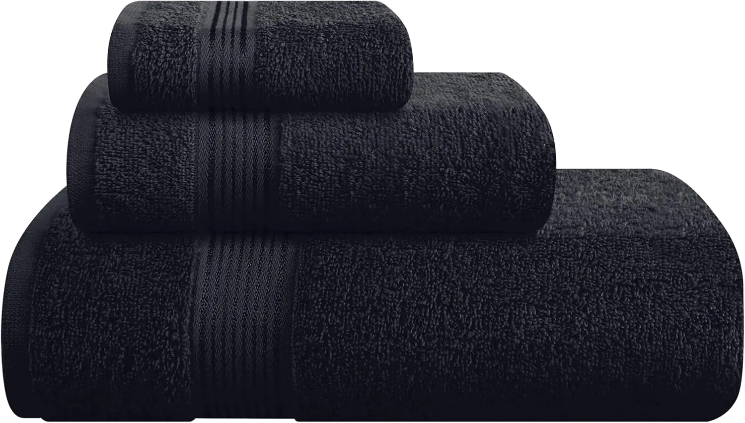

Ultra Soft 3-Pack Cotton Towel Set - Bath, Hand & Wash Cloth - Black