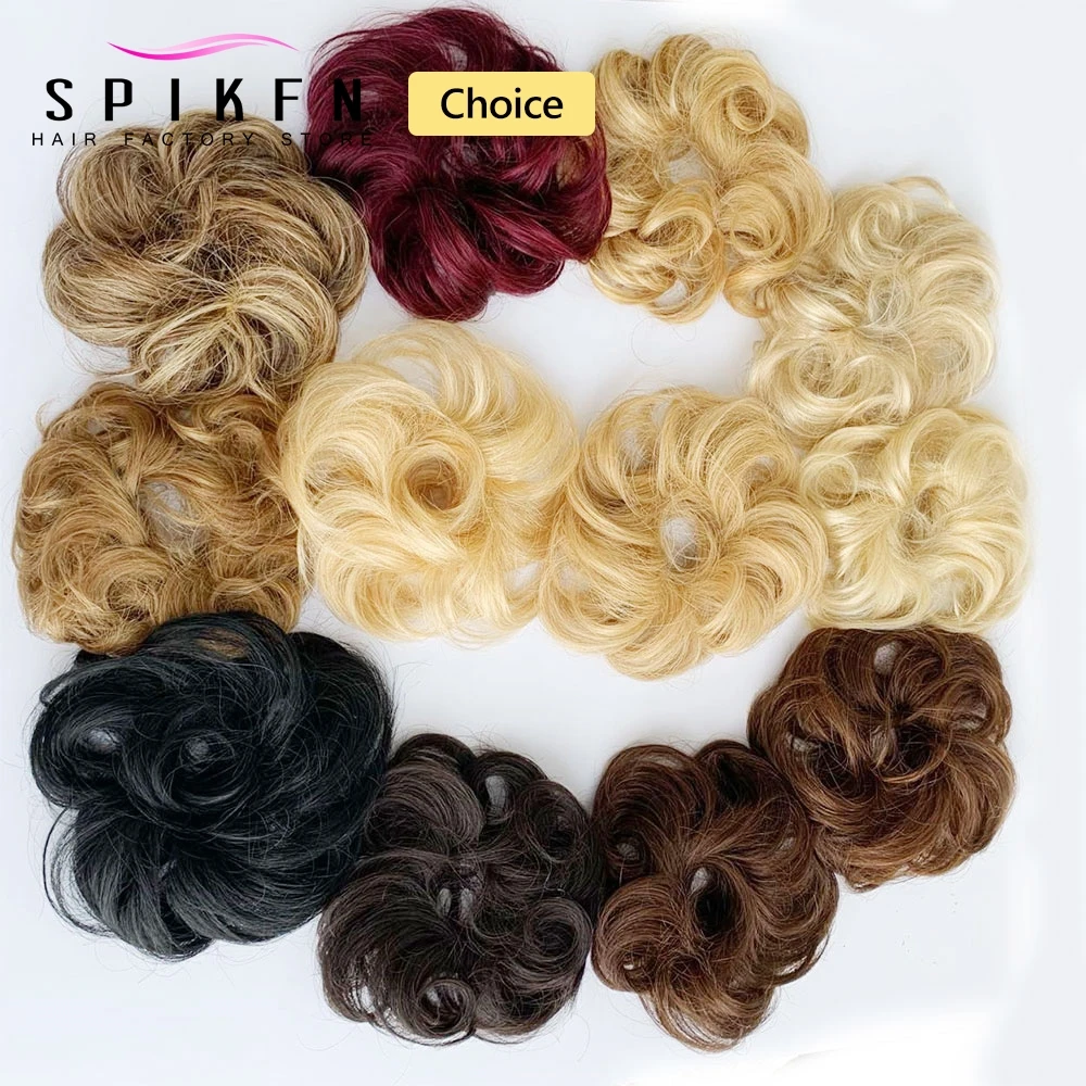Messy Human Hair Buns Real Tousled Updo Extension Natural Curly Bun Hair Piece with Elastic Band Hair Piece Ponytail Extensions