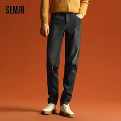 Semir Jeans Men 2024 Winter New Fleece Warm Long Pants Retro Distressed Tapered Pants