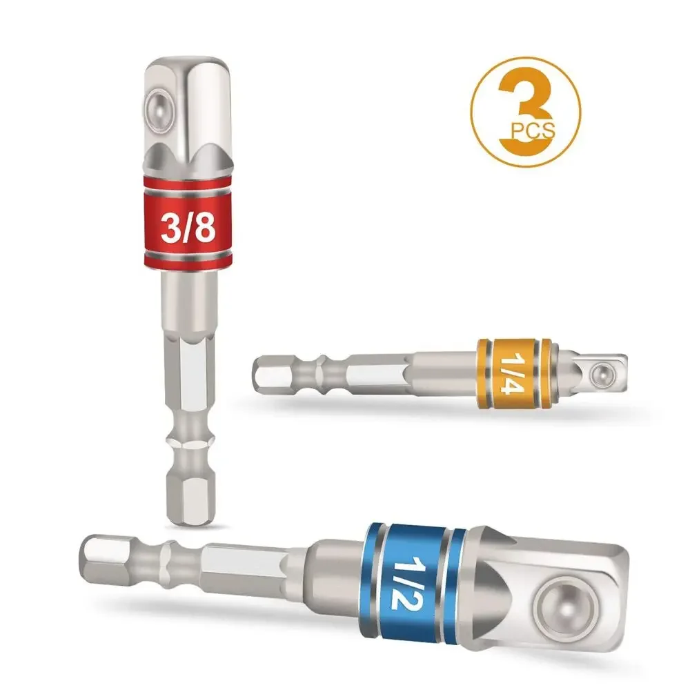 3PC color hexagonal screw air screwdriver conversion extension rod 1/2 square head 3/8 socket 1/4 electric screwdriver tool set